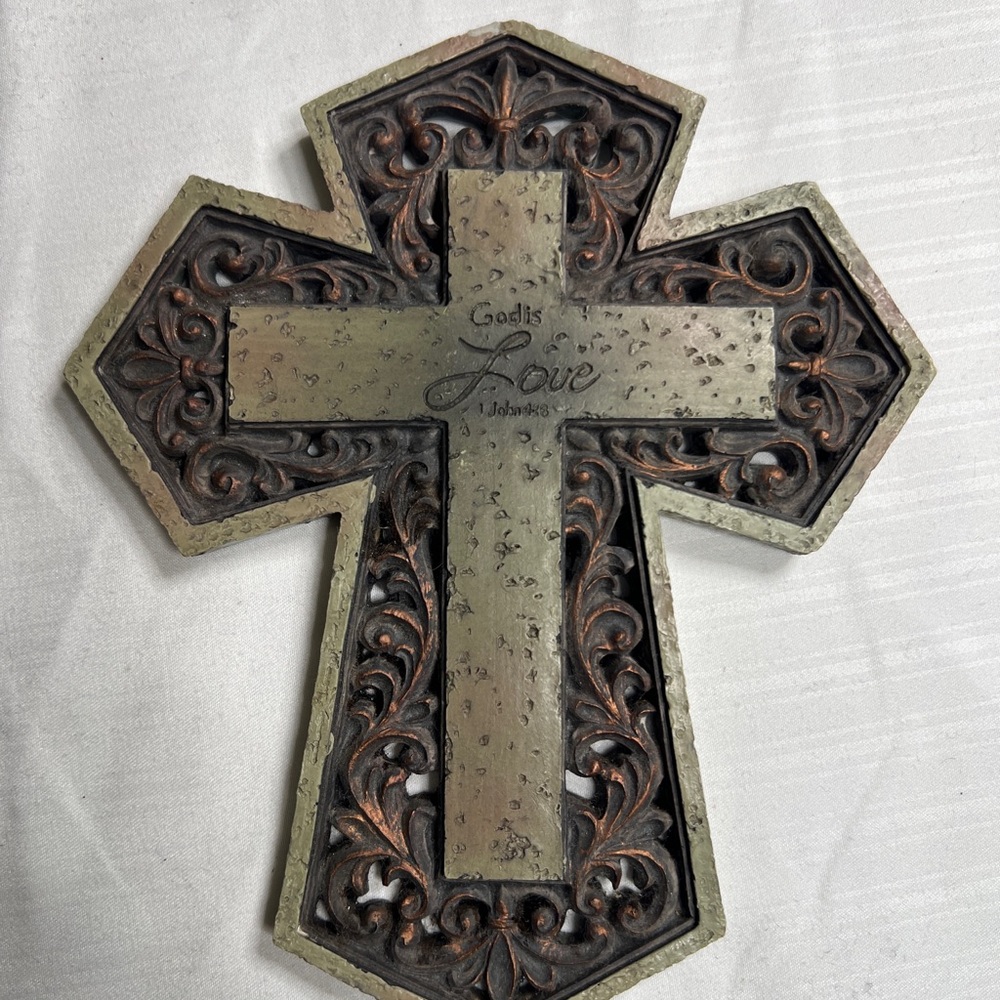 Decorative Bronze and Gold Wall Cross God is Love